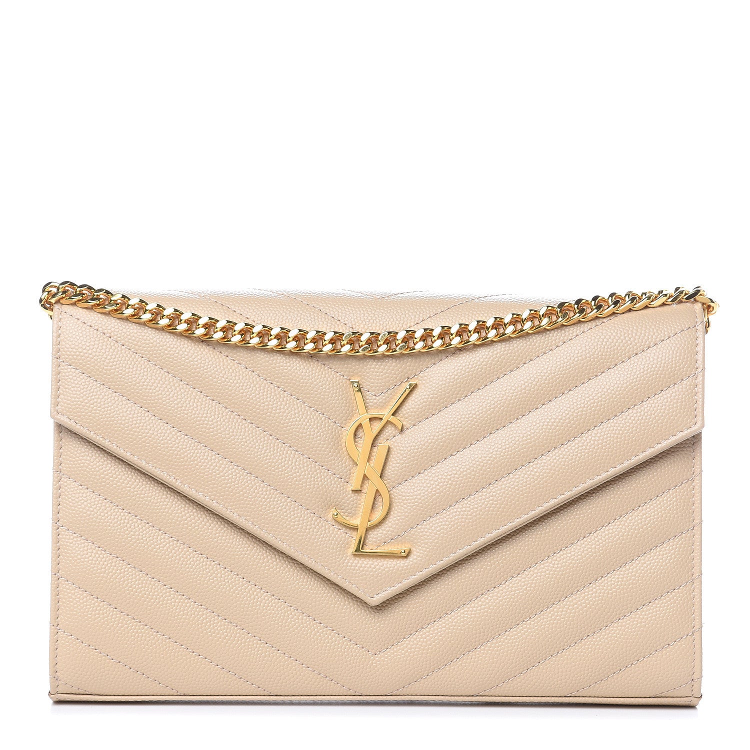Saint Laurent Grain De Poudre Matelasse Chevron Monogram Chain Wallet Nude Powder 1 of 8