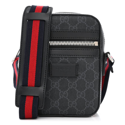 Gucci GG Supreme Monogram Appia Calfskin Web Small Camera Messenger Bag Black Grey 1 of 11