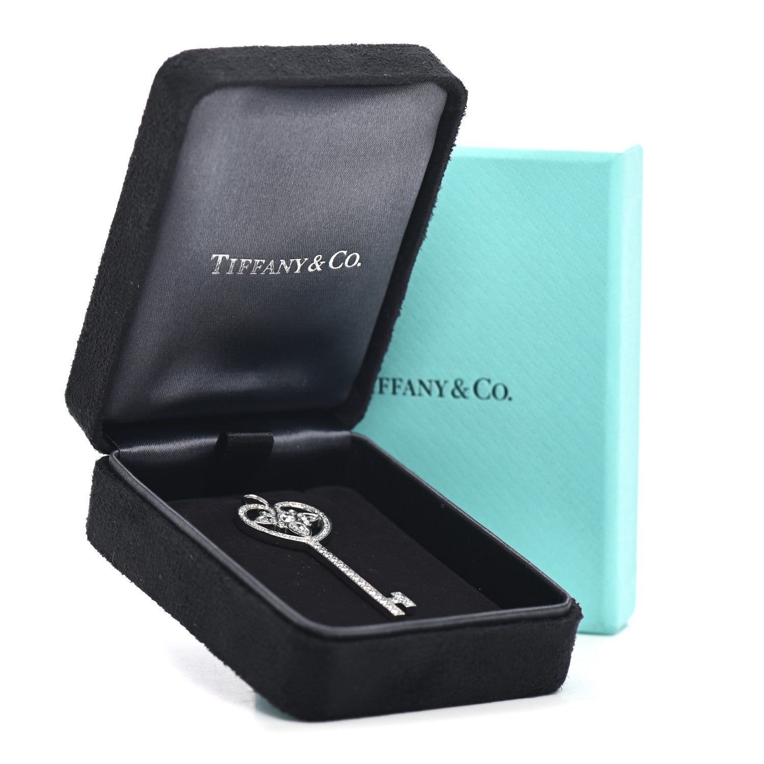 Tiffany Platinum Diamond Ornate Heart Key Pendant 4 of 4