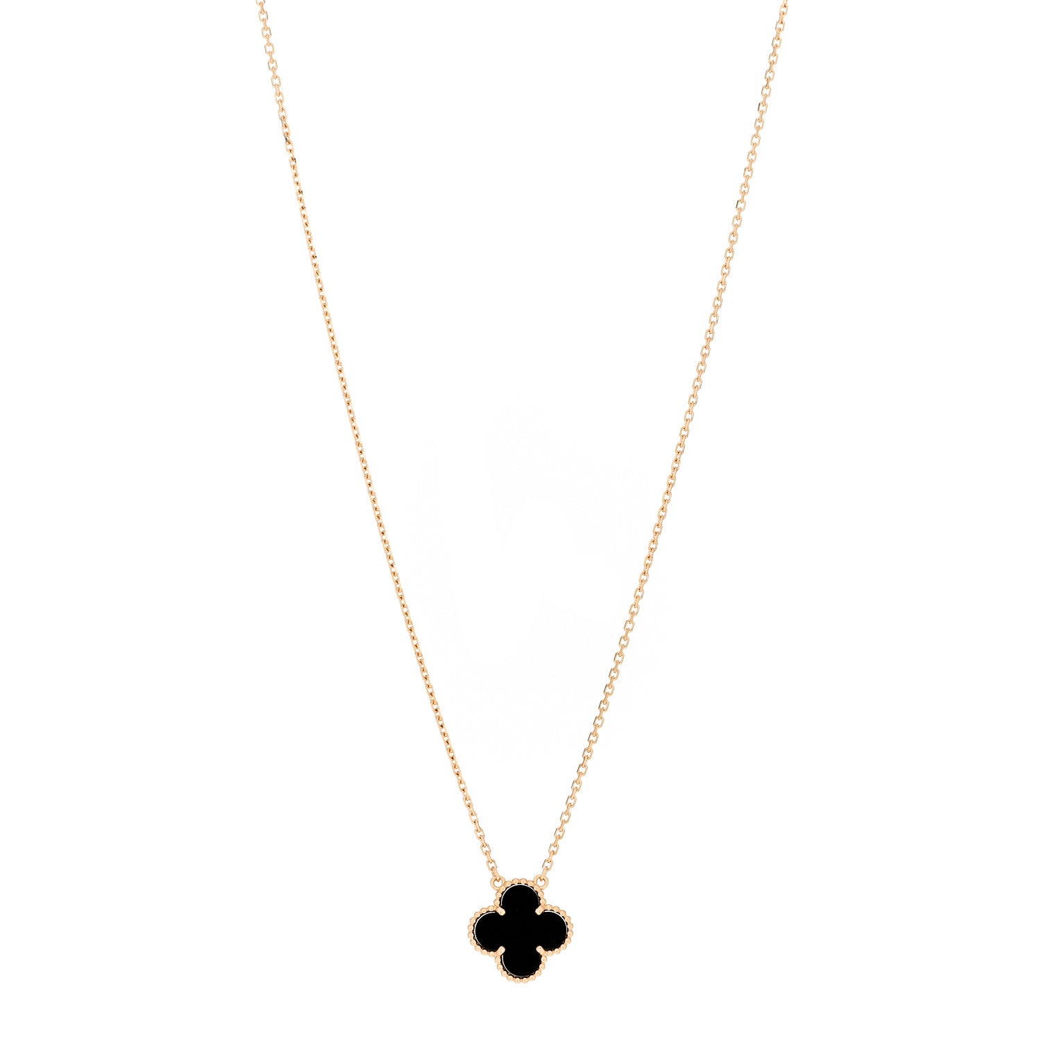 Van Cleef & Arpels 18K Yellow Gold Black Onyx Vintage Alhambra Pendant Necklace 1 of 6
