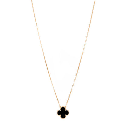 Van Cleef & Arpels 18K Yellow Gold Black Onyx Vintage Alhambra Pendant Necklace 1 of 6