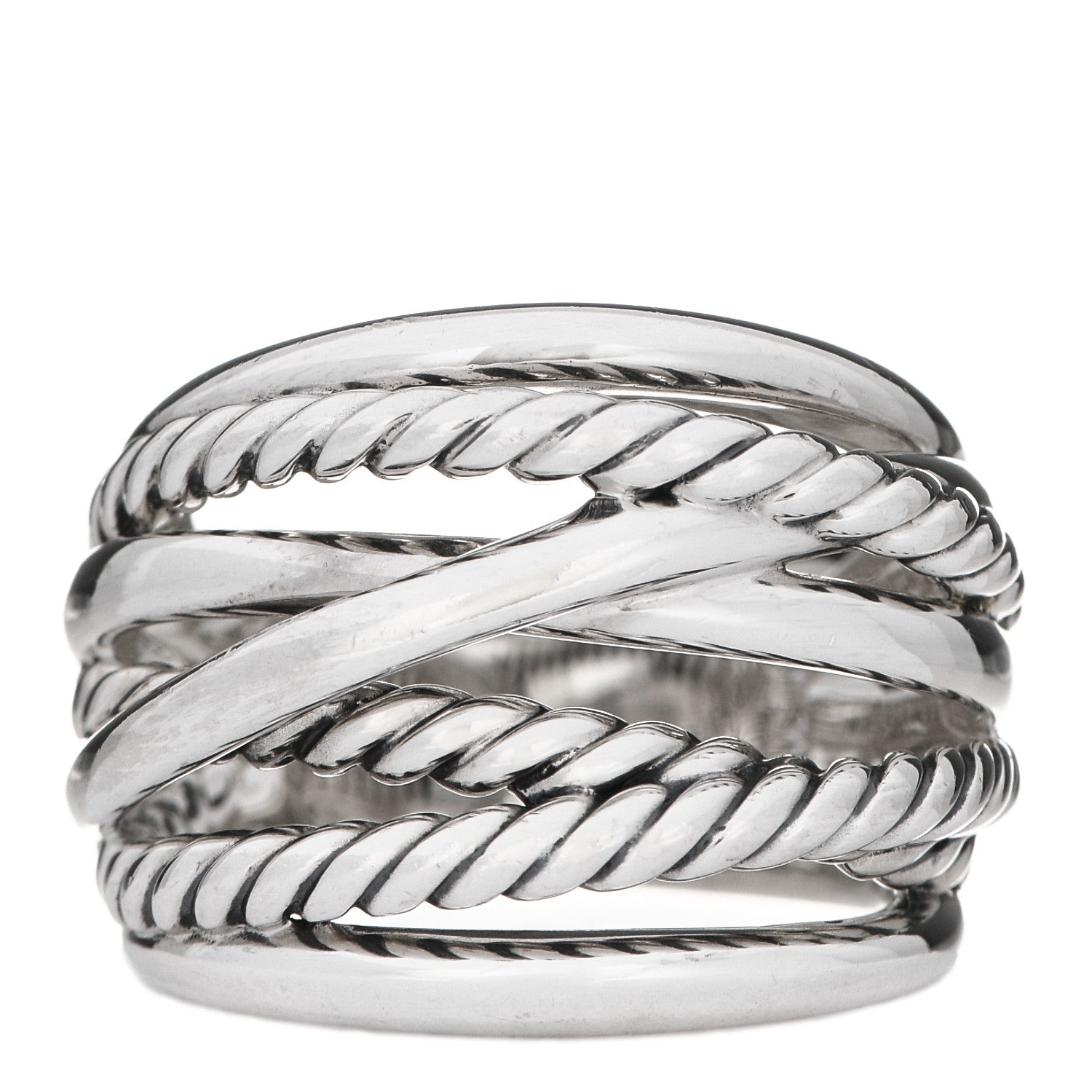 David Yurman Sterling Silver 18mm Wide Crossover Cable Ring 52 6 1 of 4