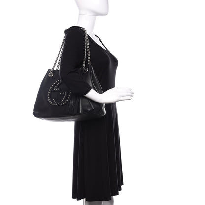 Gucci Pebbled Calfskin Studded Medium Soho Chain Shoulder Bag Black 2 of 15
