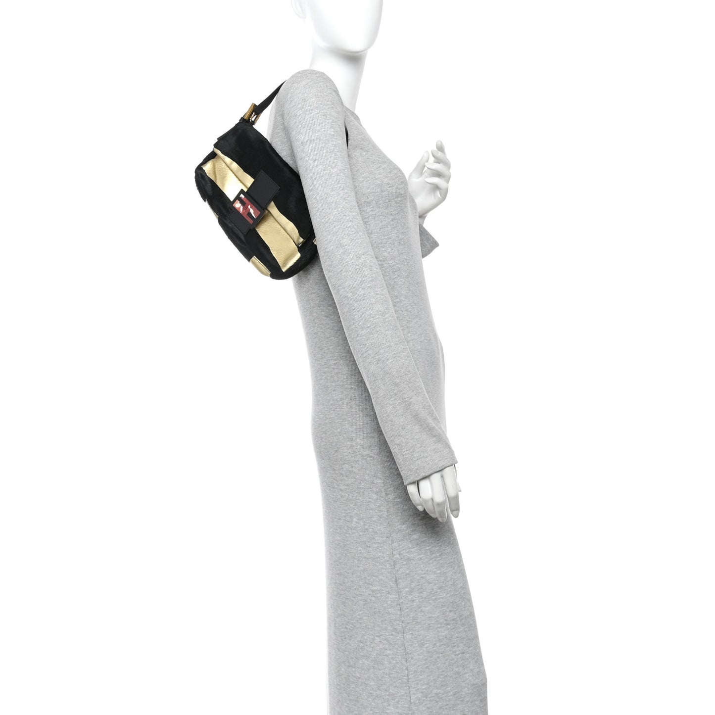 Metallic Calfskin Calf Hair Baguette Black Gold