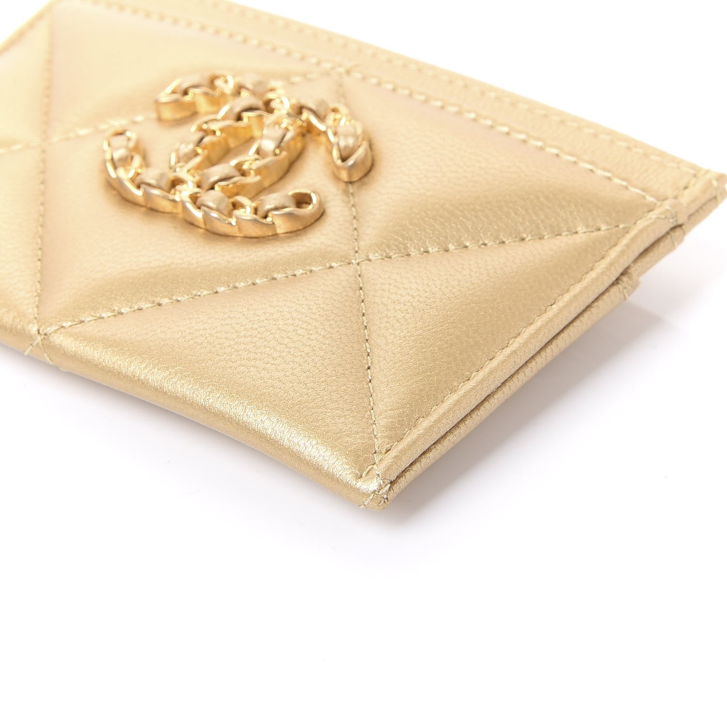 Chanel Metallic Goatskin Quilted Chanel 19 Card Holder Gold 6 of 11