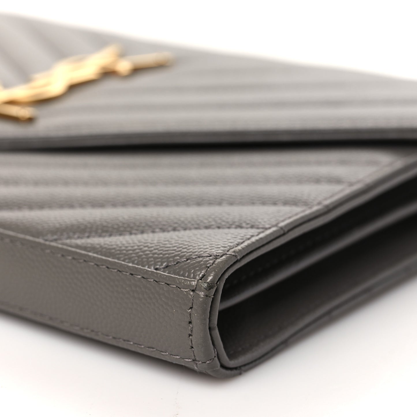Grain De Poudre Matelasse Chevron Monogram Chain Wallet Fog