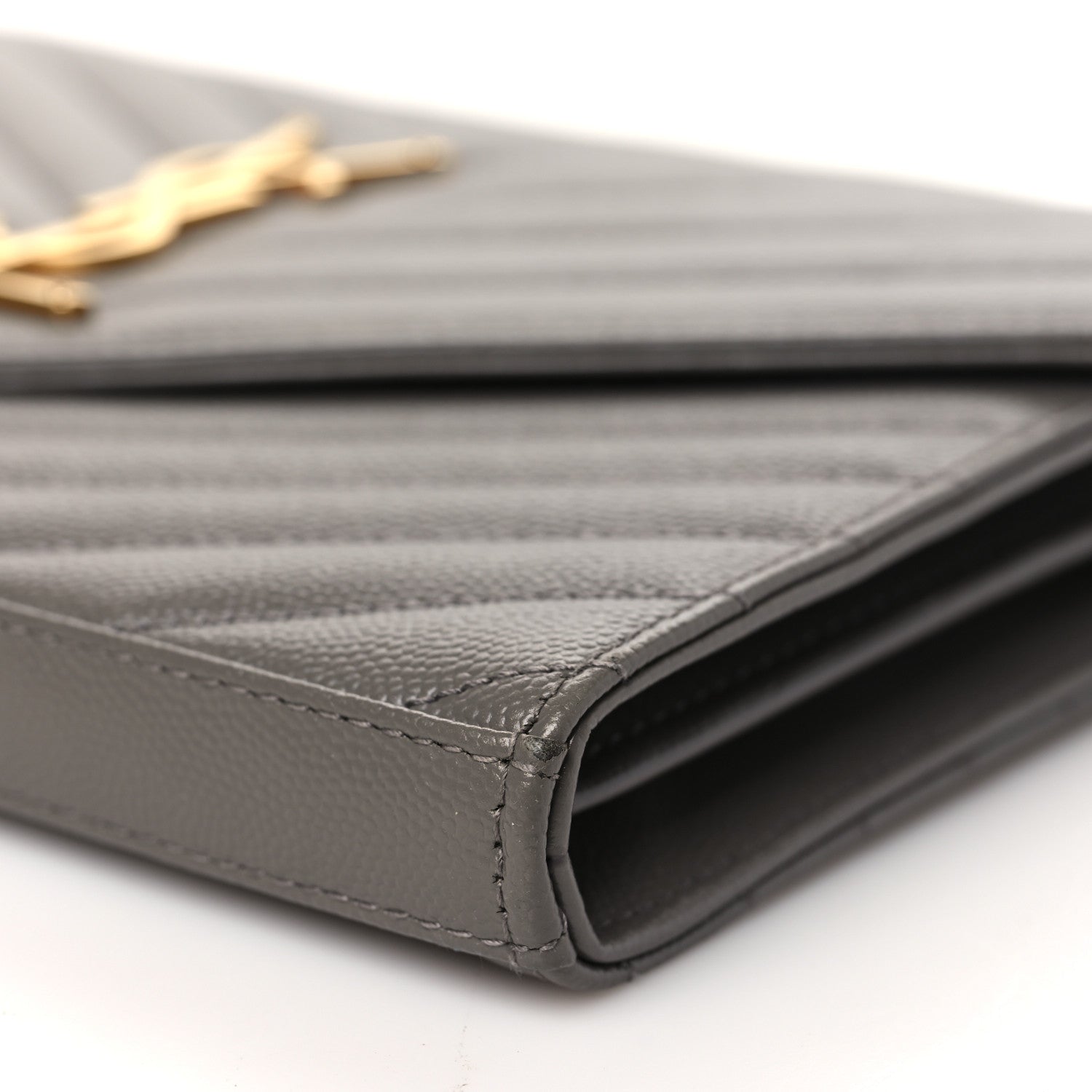 Saint Laurent Grain De Poudre Matelasse Chevron Monogram Chain Wallet Fog 10 of 12