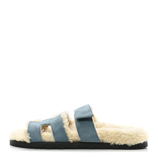 Suede Goatskin Woolskin Womens Chypre Sandals 36 Bleu Pinede