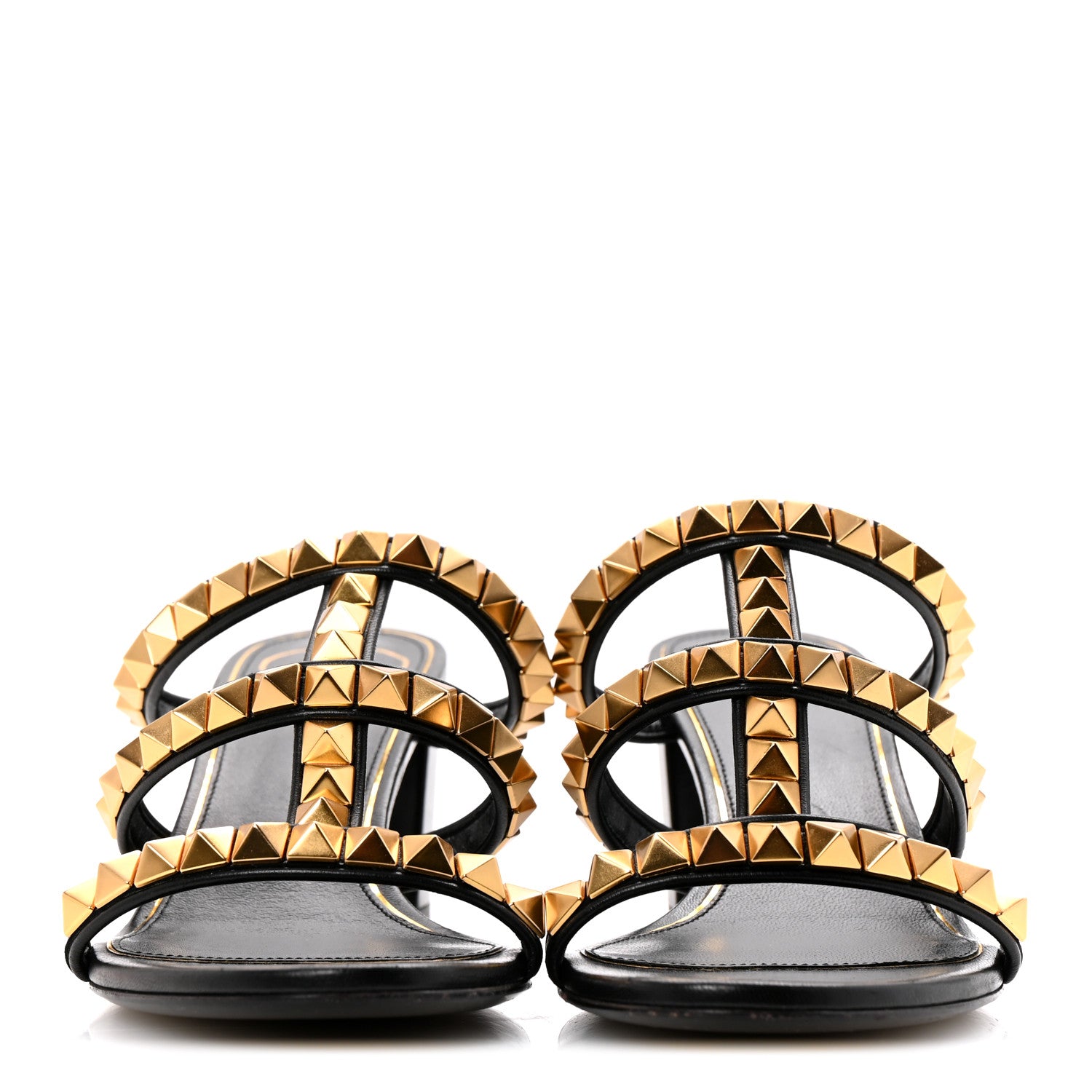 Valentino Garavani Calfskin Rockstud 60mm Caged Slide Sandals 38 Black 6 of 24