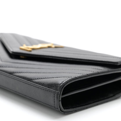 Saint Laurent Grain De Poudre Matelasse Chevron Monogram Chain Wallet Black 9 of 10