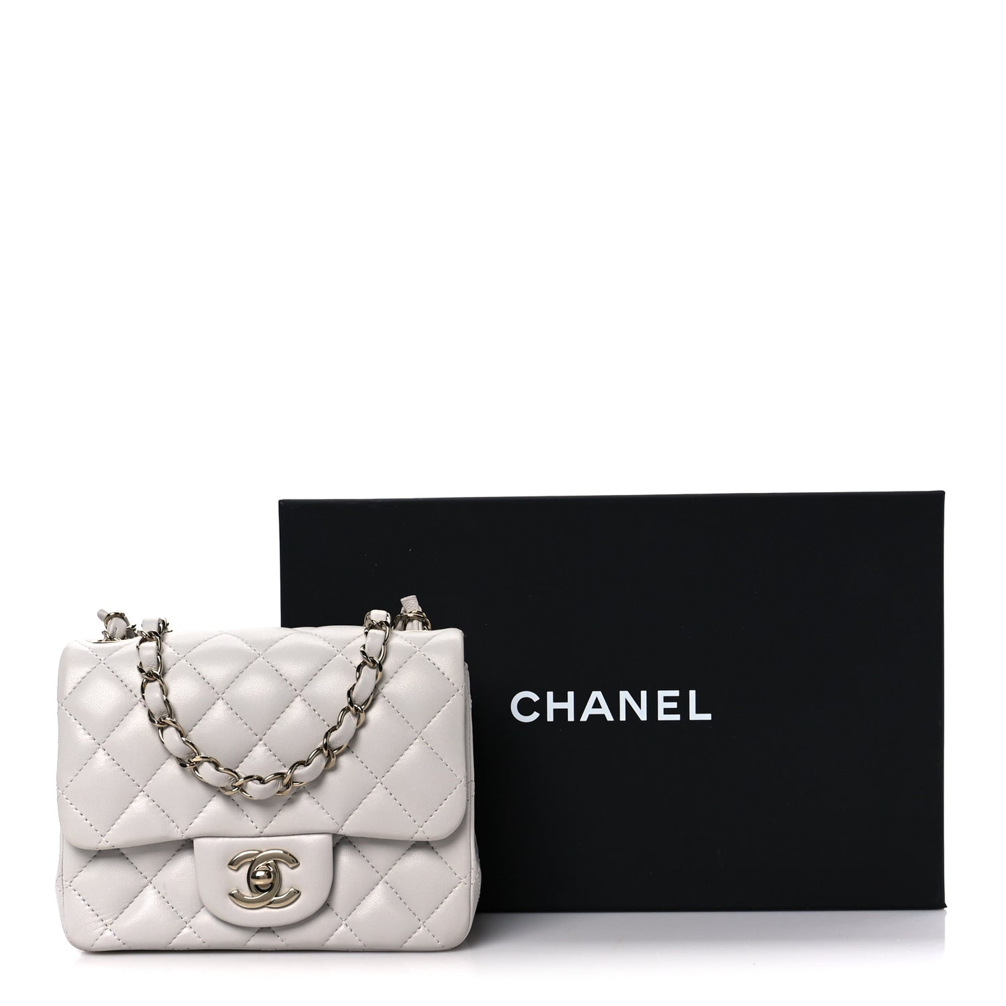 Lambskin Quilted Mini Square Flap Light Grey
