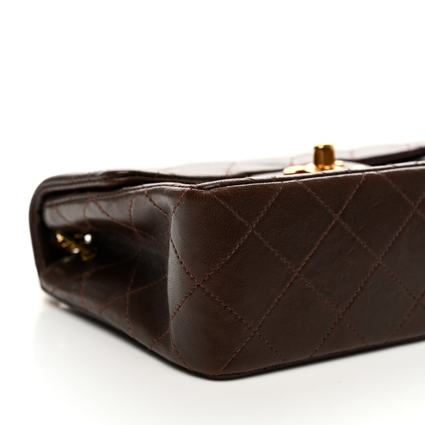 Lambskin Quilted Mini Square Flap Bag Dark Brown