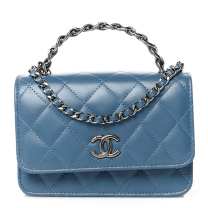 Chanel Shiny Crumpled Calfskin Strass Quilted Mini Top Handle Wallet On Chain Blue 1 of 11