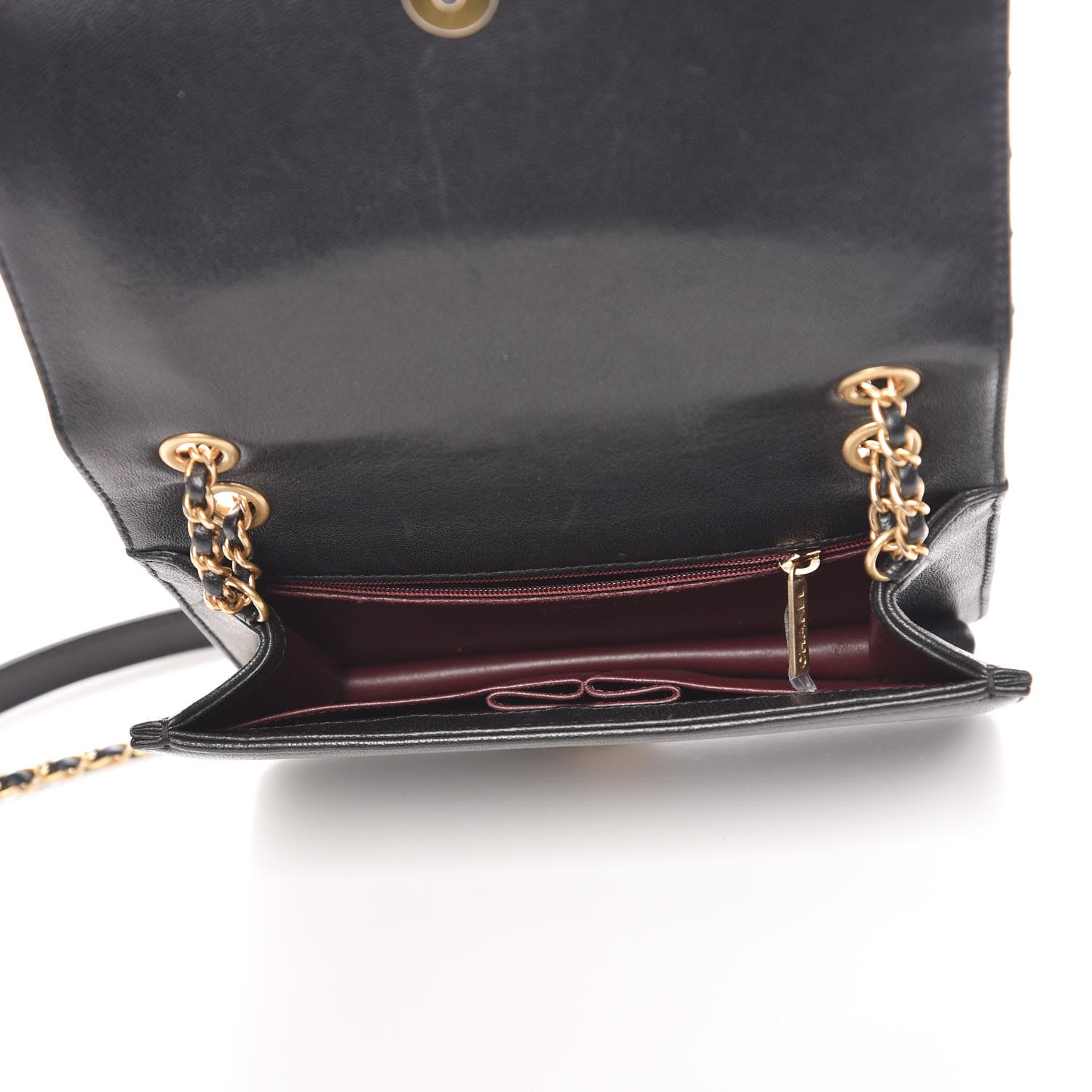 Chanel Shiny Sheepskin Chevron Quilted Collar and Tie Mini Flap Black 5 of 11