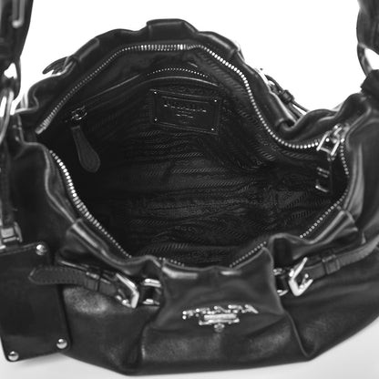 Prada Soft Calf Pleated Hobo Black 5 of 7