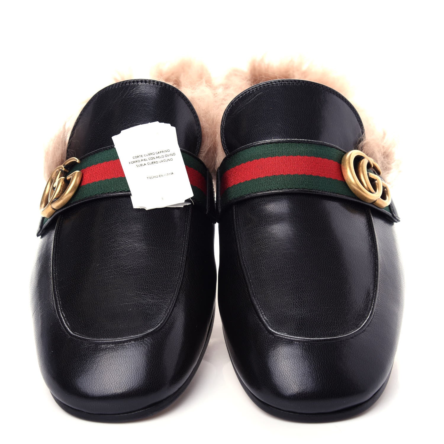 Gucci Goatskin Fur Web GG Mens Princetown Slippers 10.5 Black 5 of 10