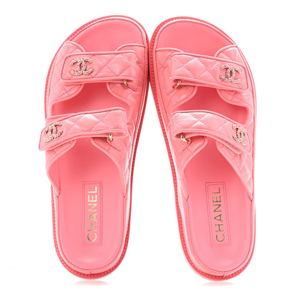 Chanel Lambskin Quilted Velcro Dad Chain CC Slide Sandals 39 Pink 2 of 9