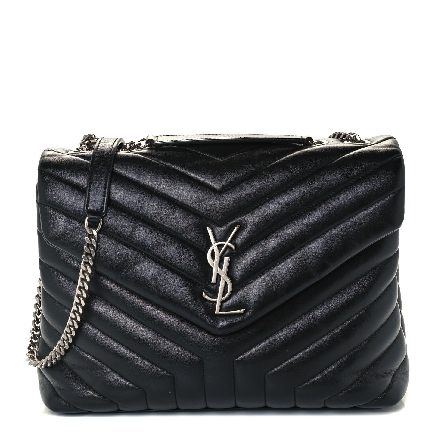 Calfskin Y Quilted Monogram Medium Loulou Chain Satchel Black