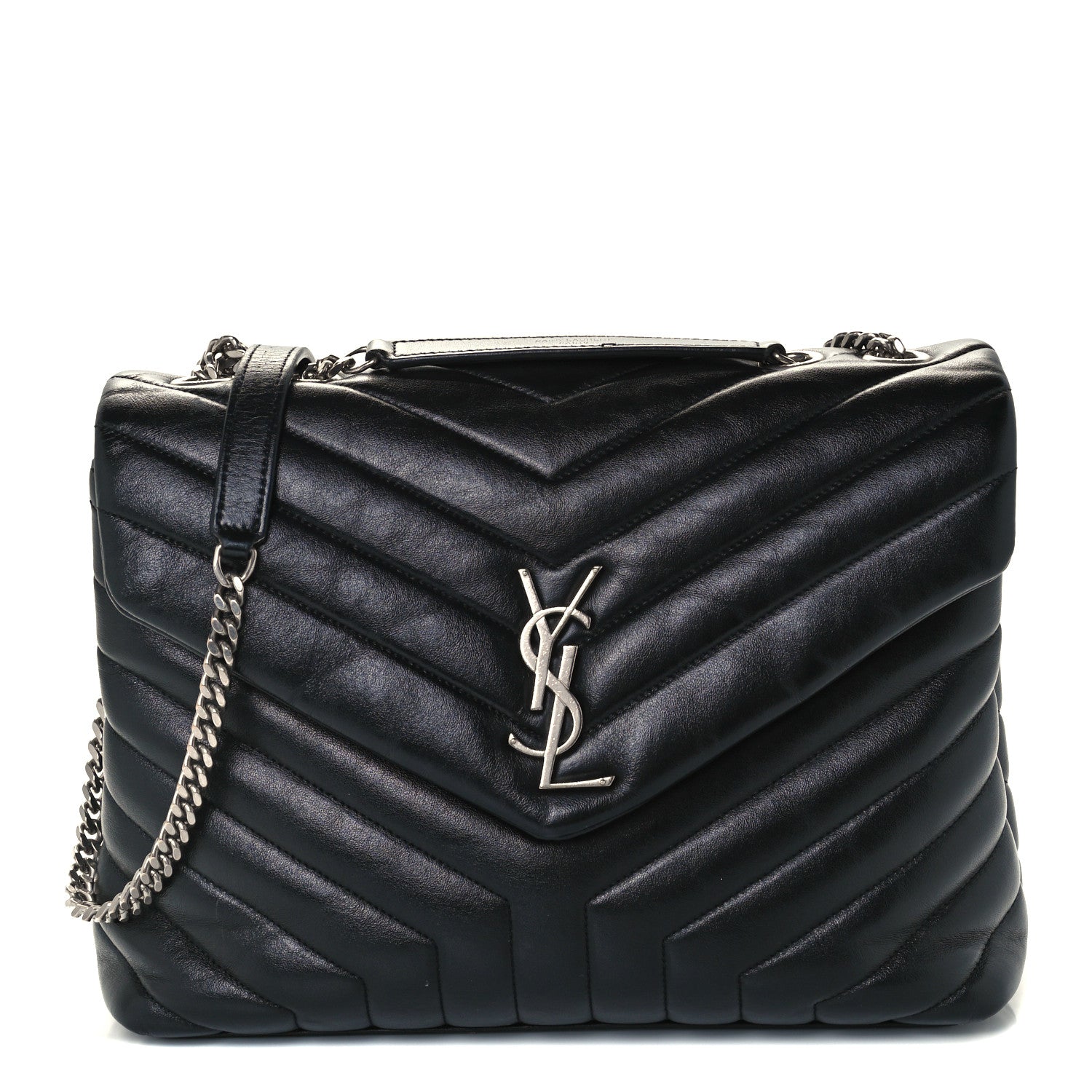 Saint Laurent Calfskin Y Quilted Monogram Medium Loulou Chain Satchel Black 1 of 11