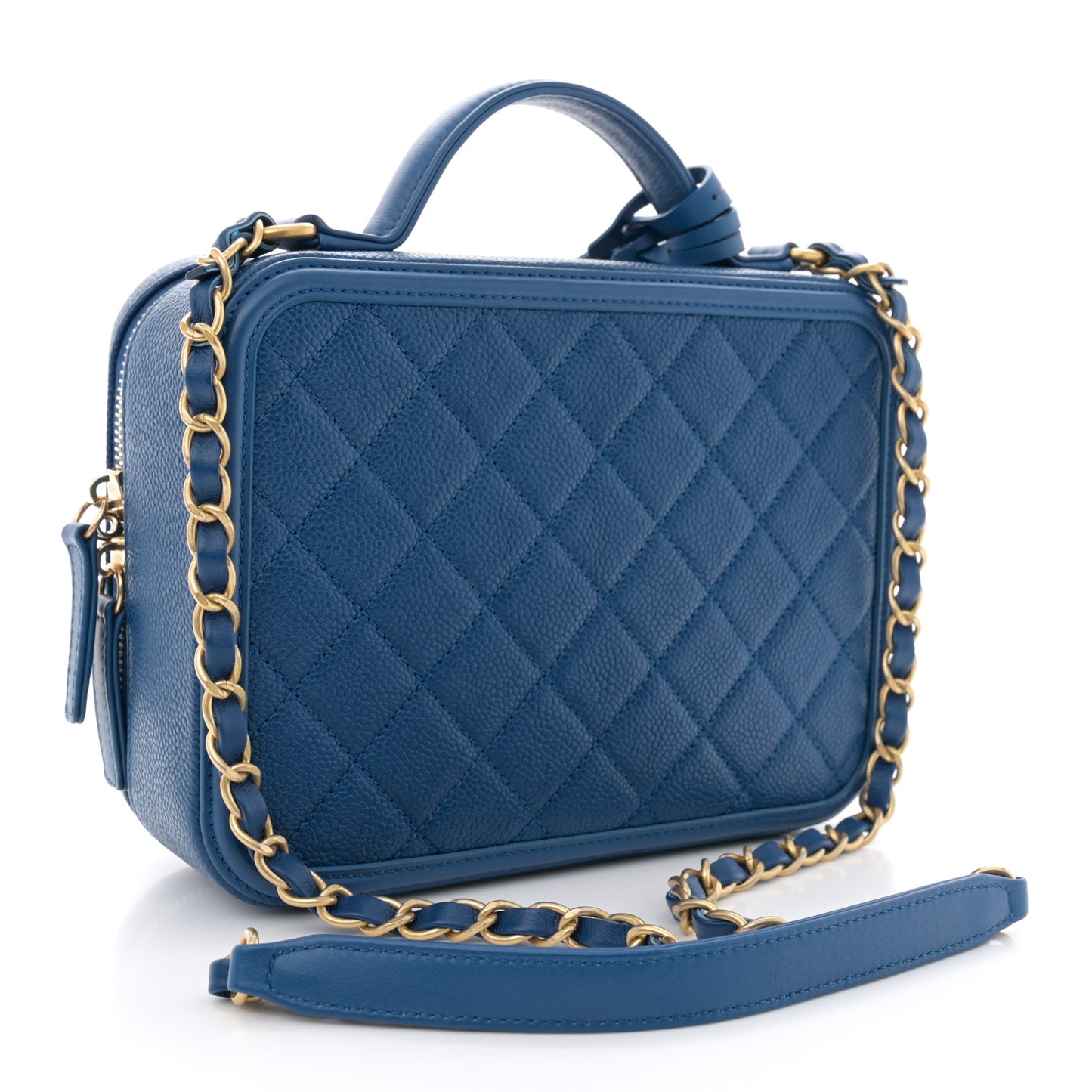 Caviar Quilted Medium CC Filigree Vanity Case Dark Blue
