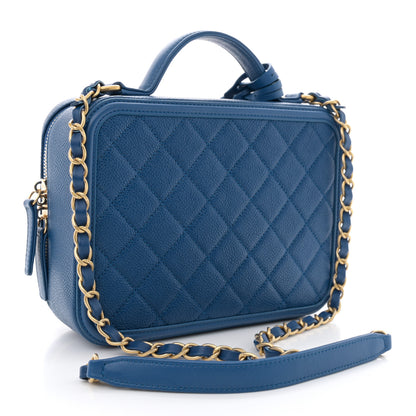 Chanel Caviar Quilted Medium CC Filigree Vanity Case Dark Blue 3 of 11