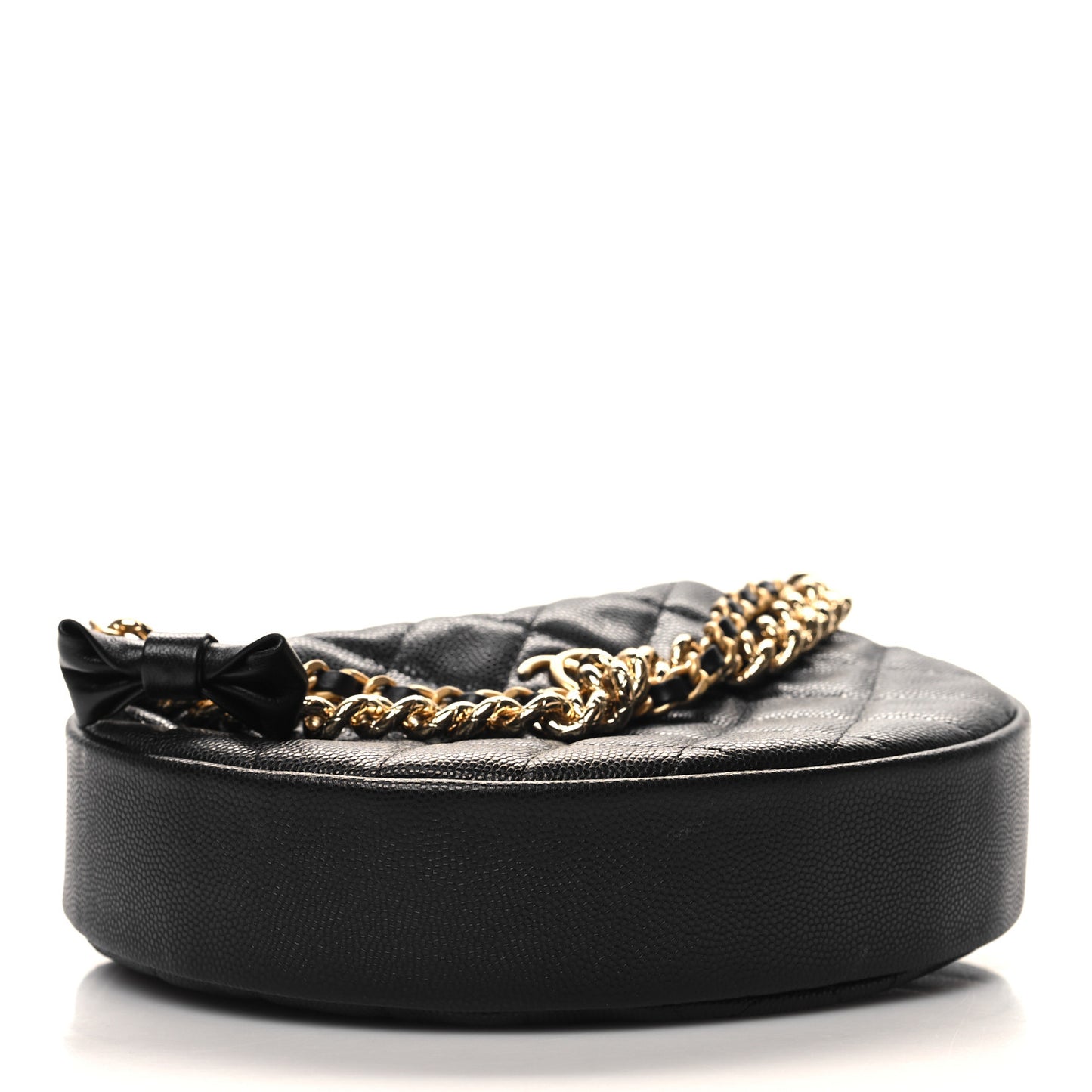 Shiny Caviar Quilted Bow Pouch Hobo Black
