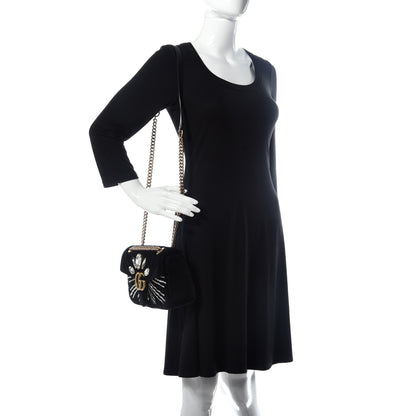 Gucci Velvet Matelasse Marquise Crystals Embroidered Small GG Marmont Shoulder Bag Black 2 of 11