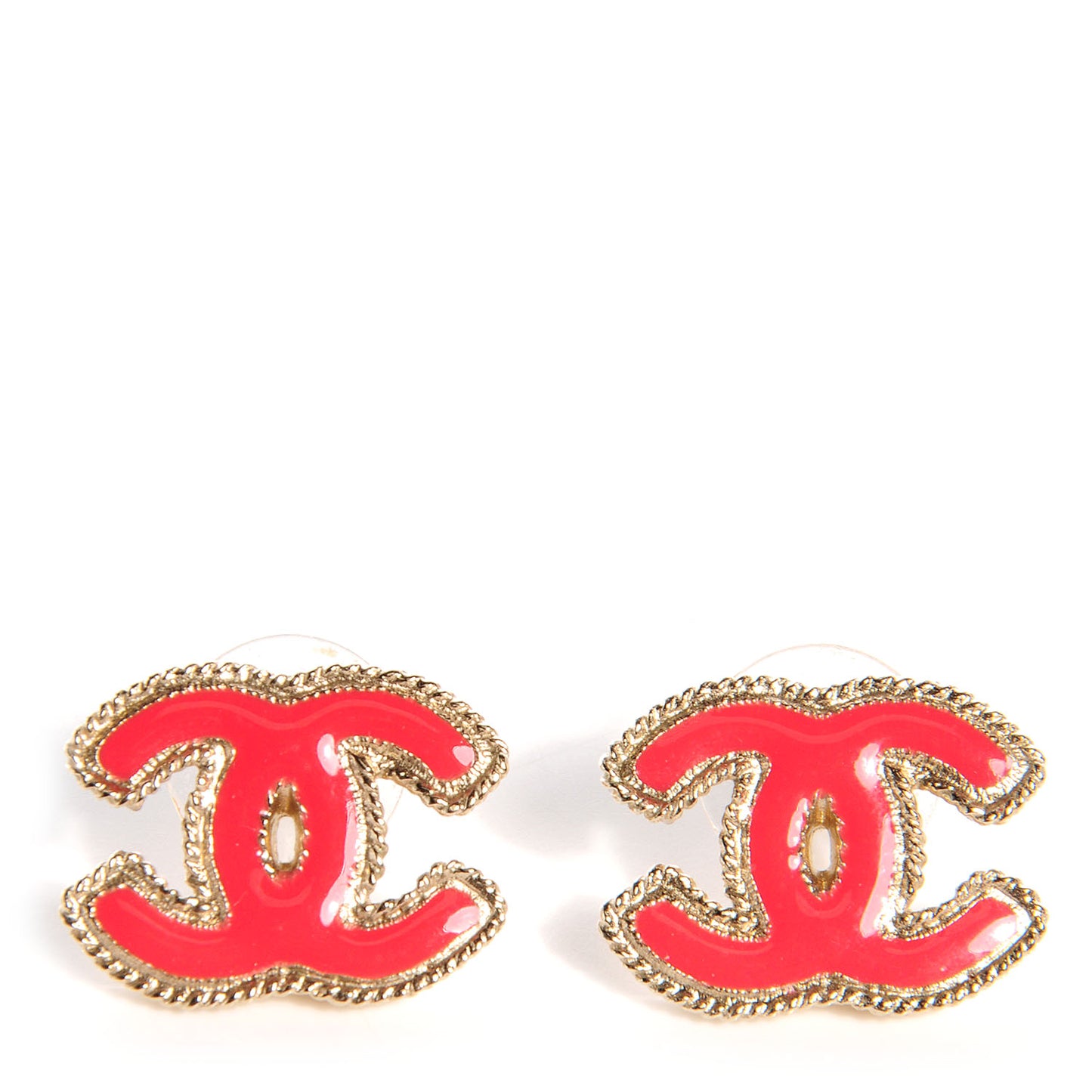 Enamel CC Earrings Gold and Coral