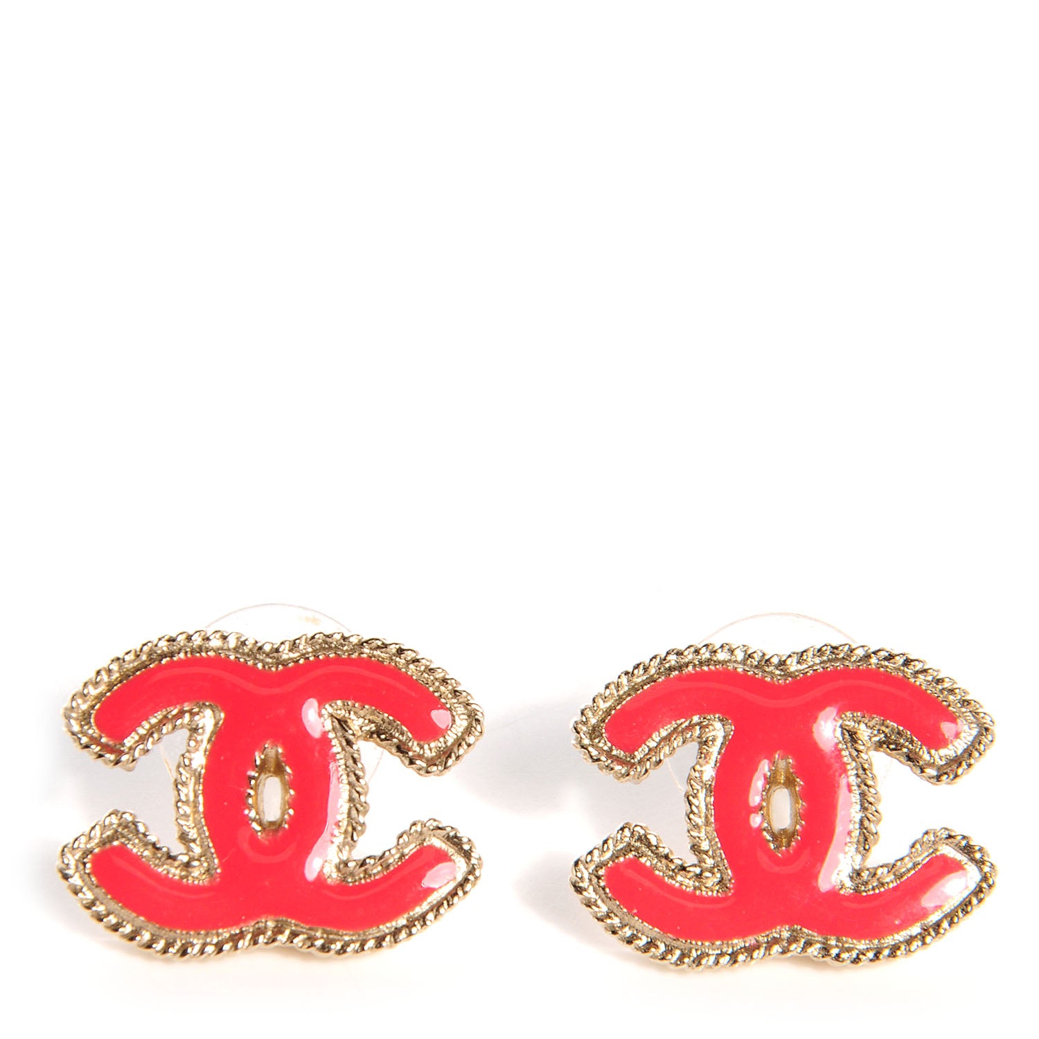 Chanel Enamel CC Earrings Gold and Coral 1 of 6