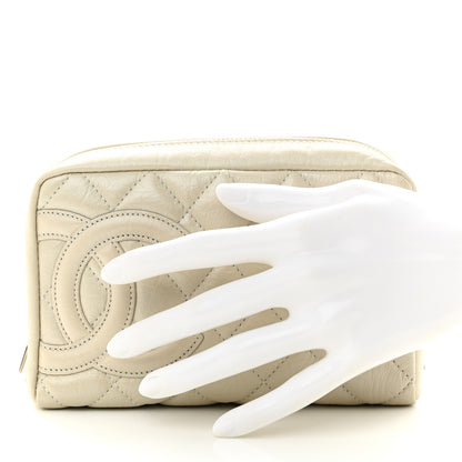 Chanel Metallic Aged Calfskin Quilted Cambon Cosmetic Case Argent Clair 2 of 9