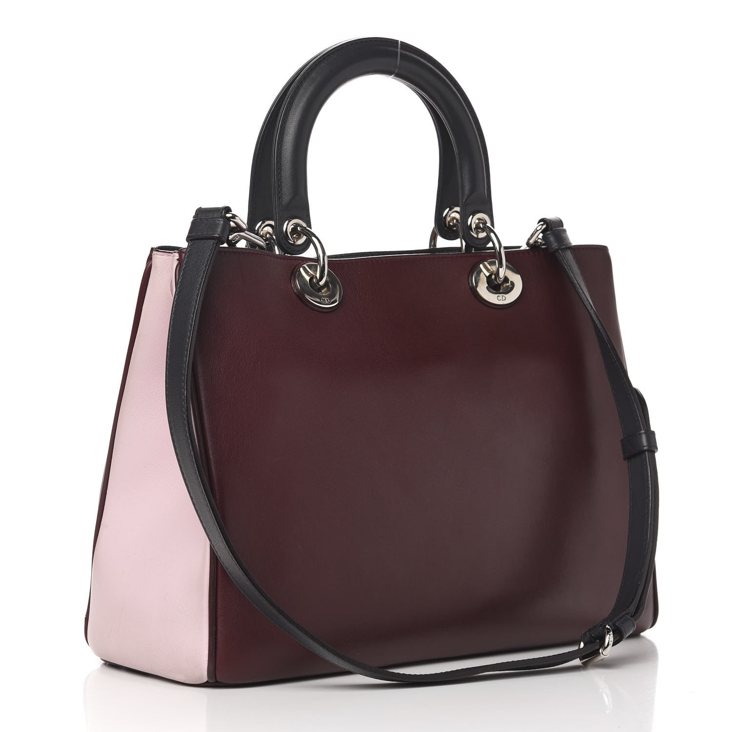 Christian Dior Smooth Calfskin Medium Diorissimo Burgundy Pink Black 4 of 13