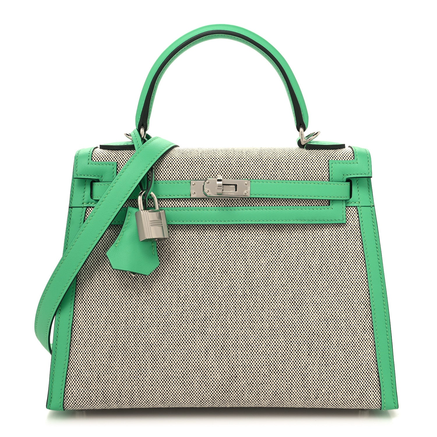 Hermes Toile Swift Kelly Sellier 25 Ecru Vert Comics 1 of 11