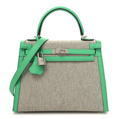 Hermes Toile Swift Kelly Sellier 25 Ecru Vert Comics 1 of 11