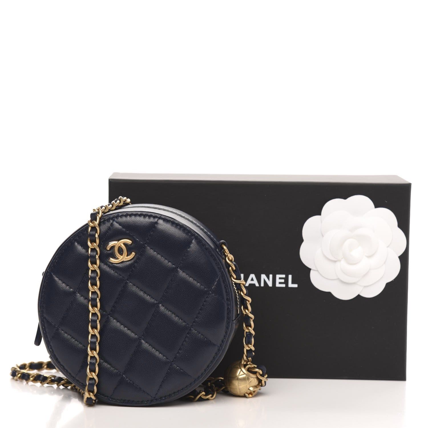 Chanel Lambskin Quilted Round Pearl Crush Clutch With Chain Navy Blue 10 of 10