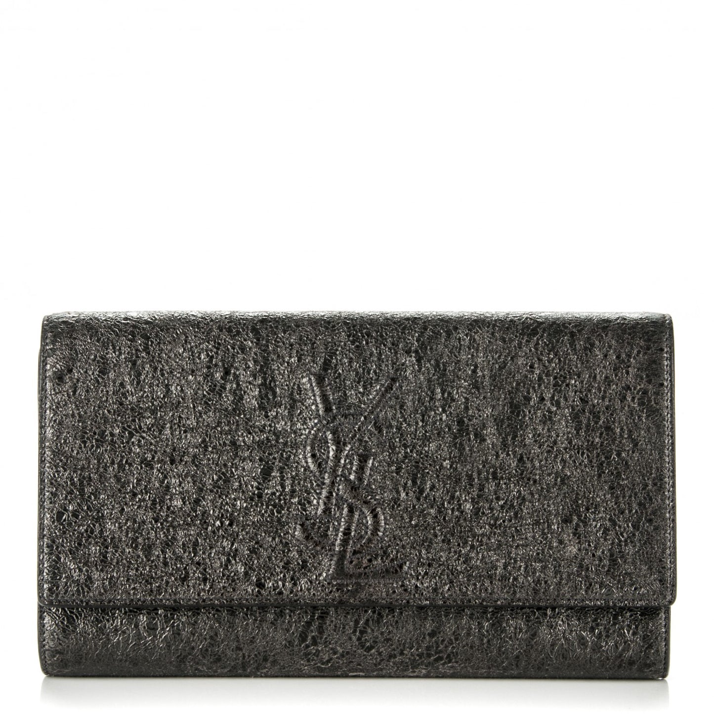 Metallic Textured Large Belle De Jour Clutch Dark Silver