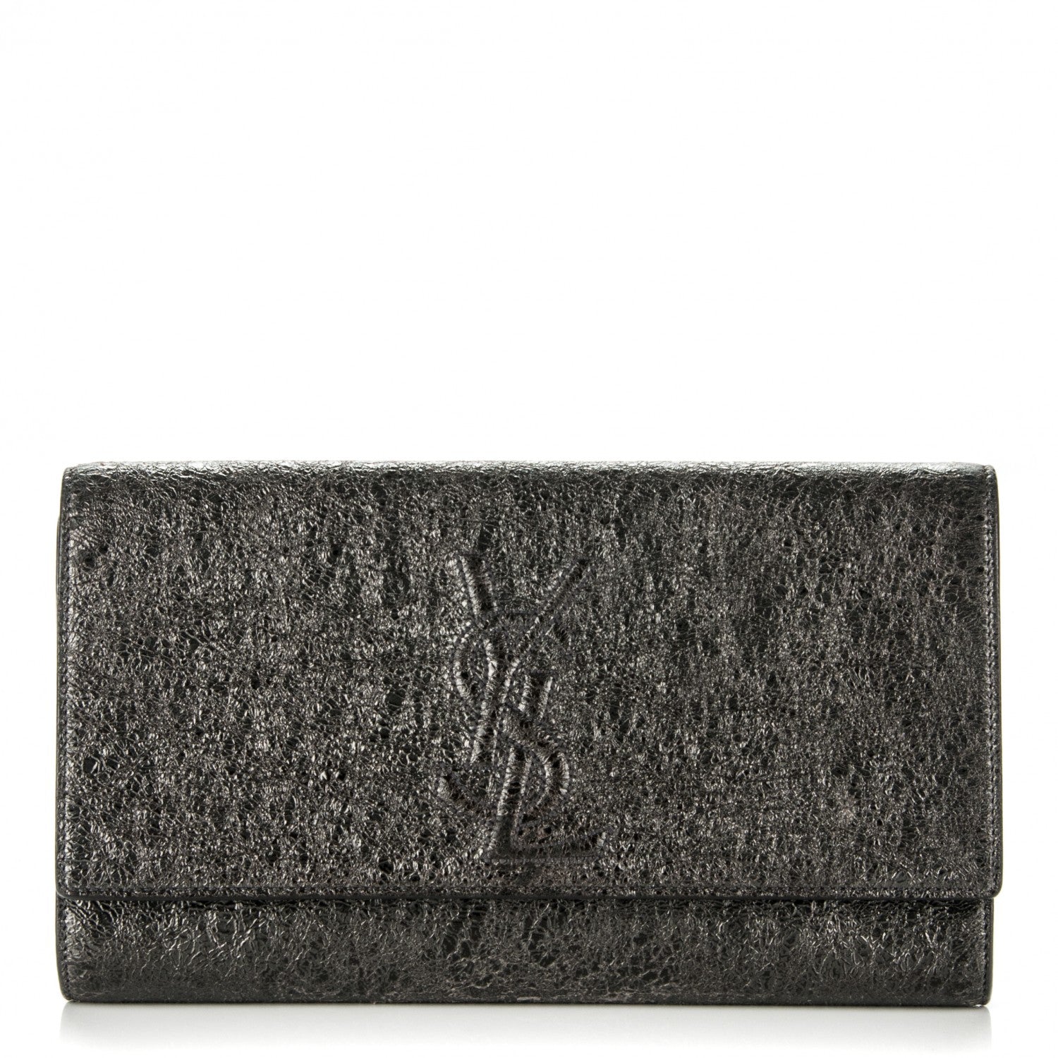 Saint Laurent Metallic Textured Large Belle De Jour Clutch Dark Silver 1 of 8