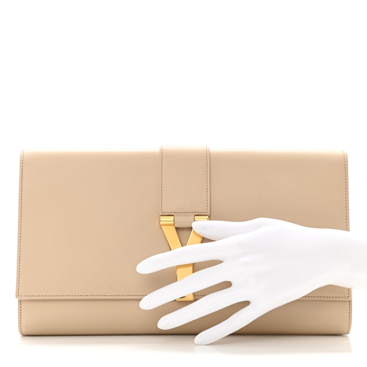 Saint Laurent Calfskin Classic Y Ligne Clutch Light Beige 2 of 8