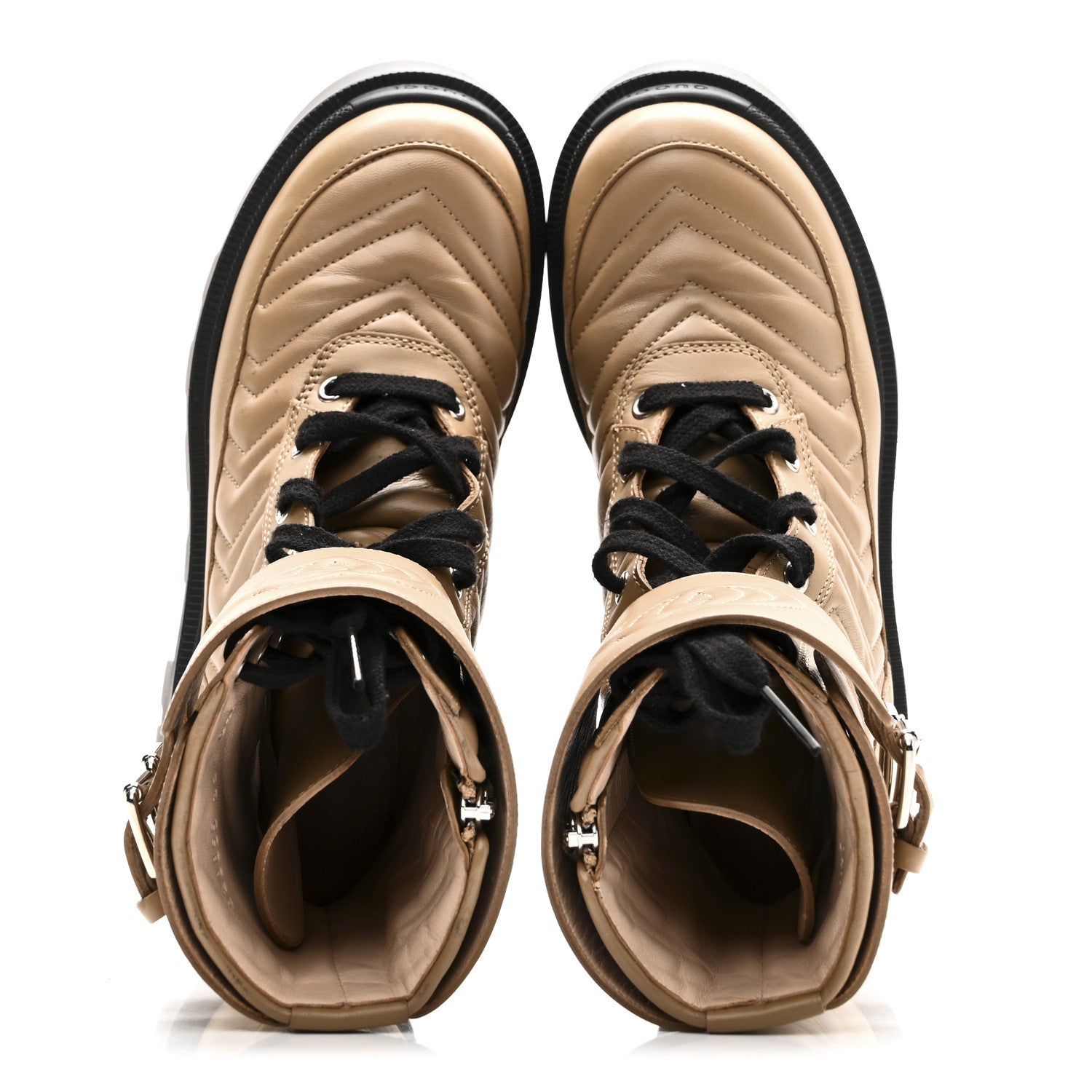 Gucci Nappa Frances GG Matelasse Platform Combat Boots 35 Natural Tan 2 of 11