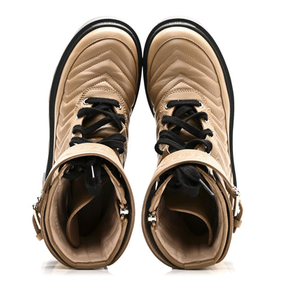 Gucci Nappa Frances GG Matelasse Platform Combat Boots 35 Natural Tan 2 of 11