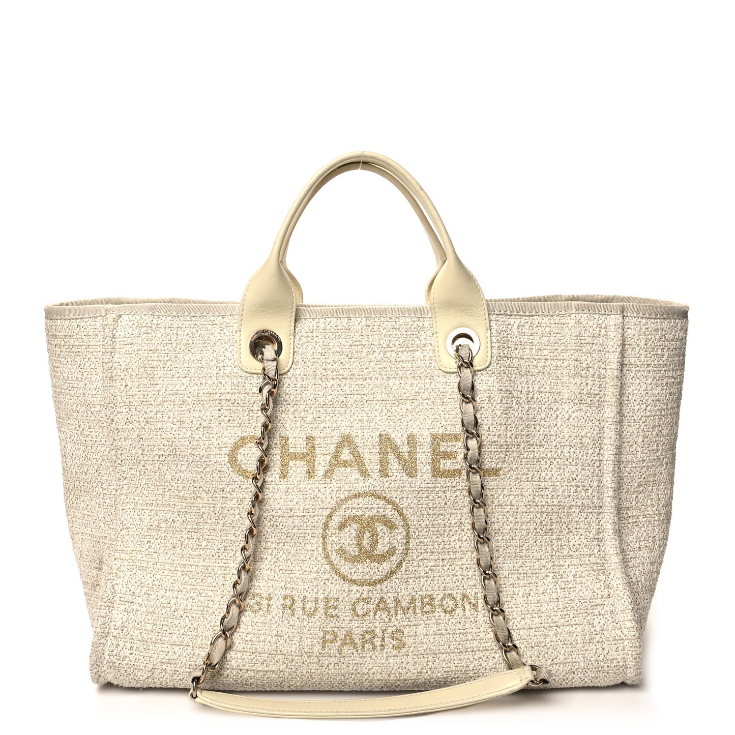 Lurex Boucle Medium Deauville Tote White