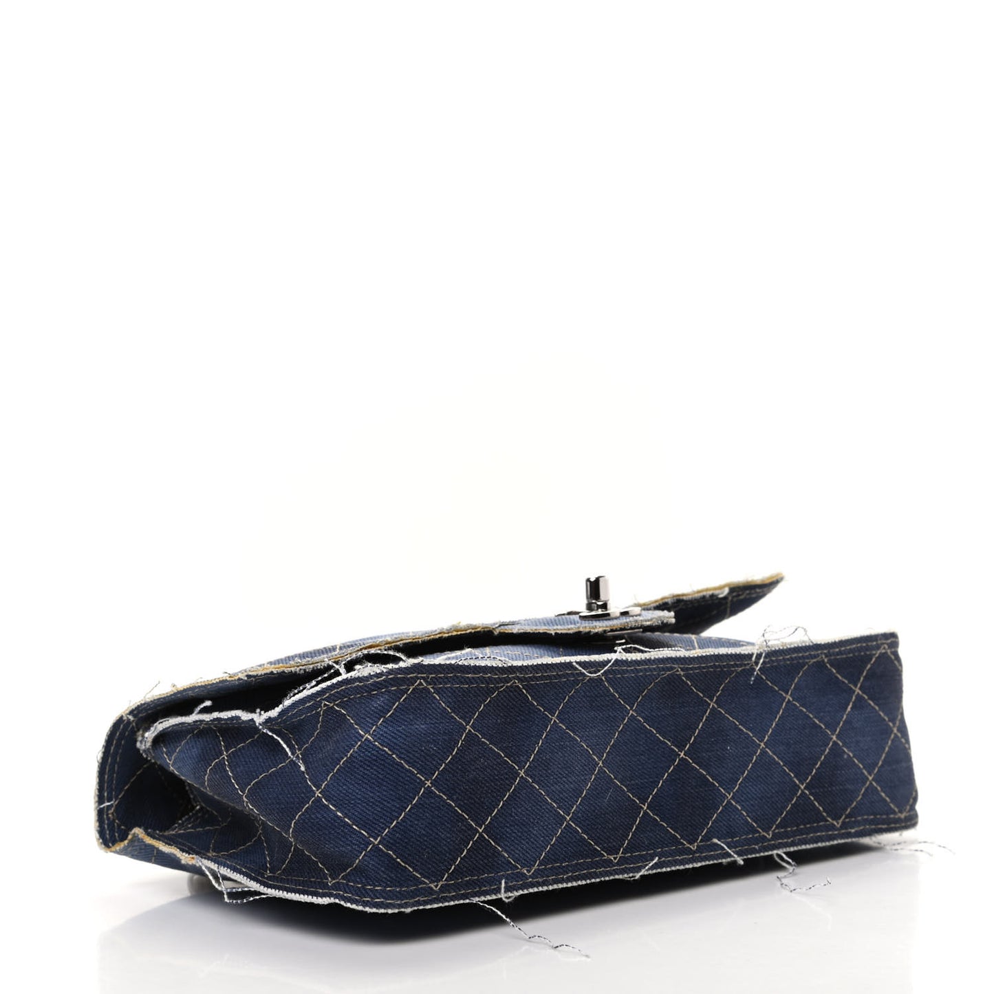 Denim Quilted Medium Pompom Flap Dark Blue