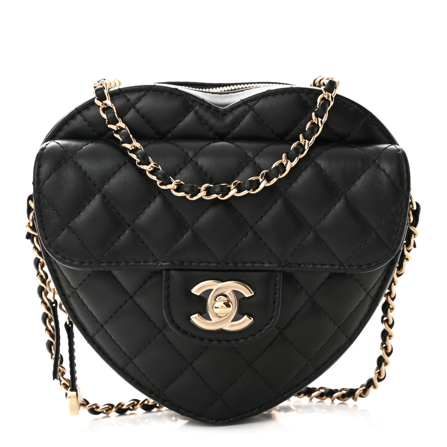 Lambskin Quilted CC In Love Heart Bag Black