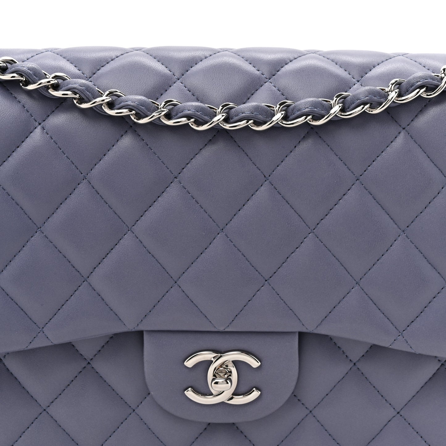 Lambskin Quilted Jumbo Double Flap Light Purple