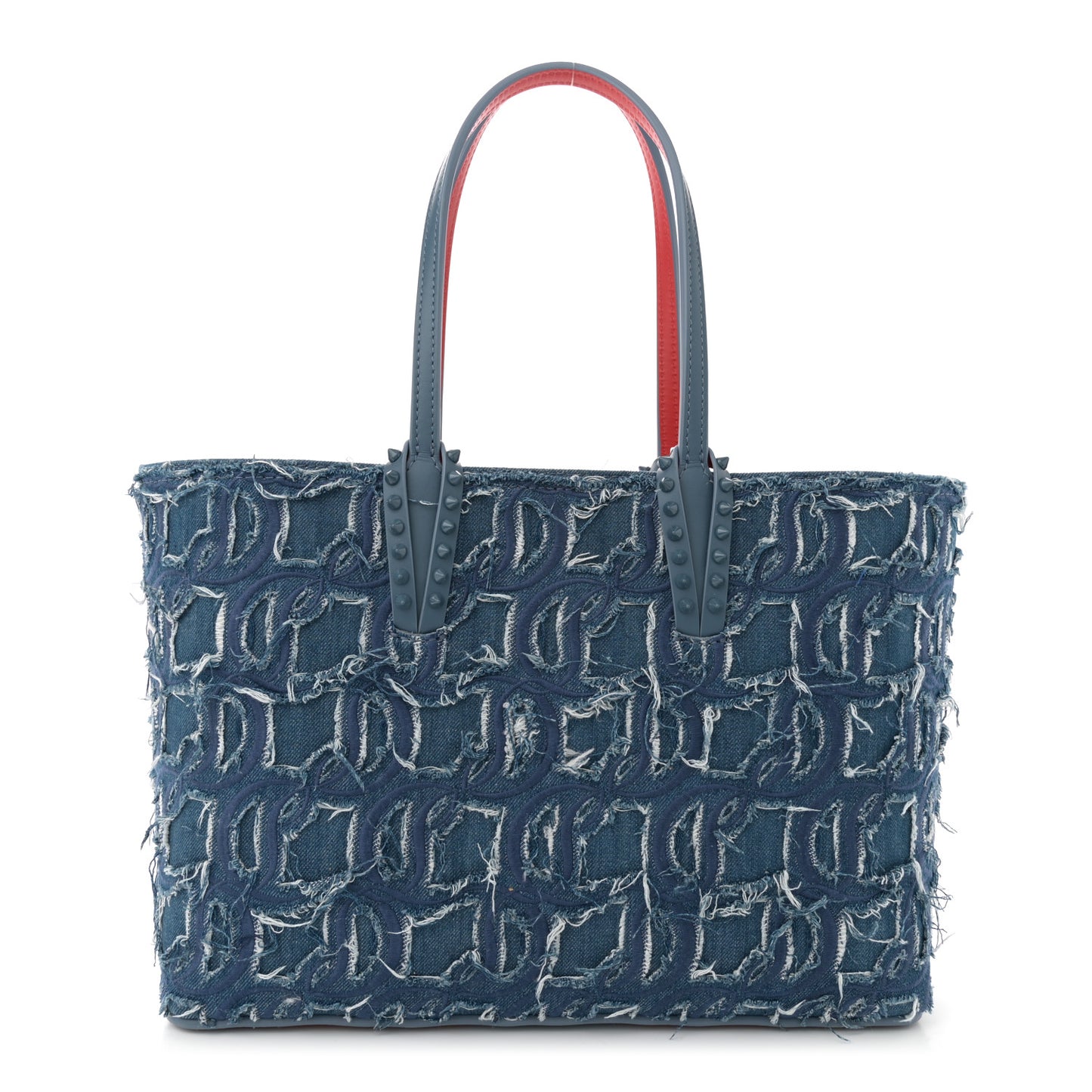 Denim Embroidered Spikes East West Cabata Tote Blue