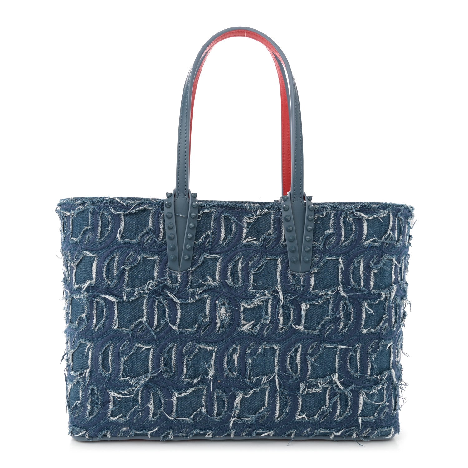 Christian Louboutin Denim Embroidered Spikes East West Cabata Tote Blue 1 of 12
