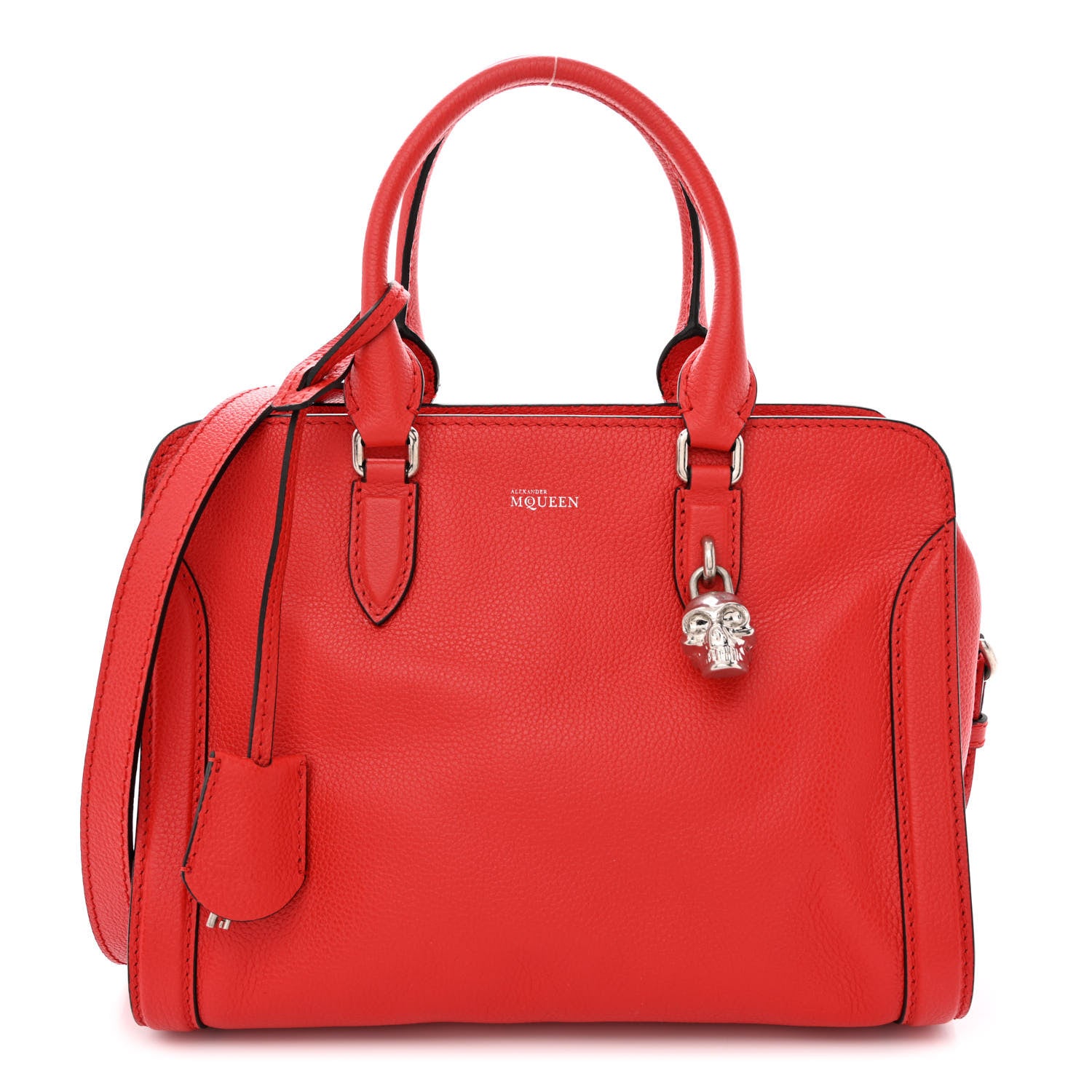 Alexander McQueen Pebbled Calfskin Small Skull Padlock Zip Around Tote Red 1 of 10