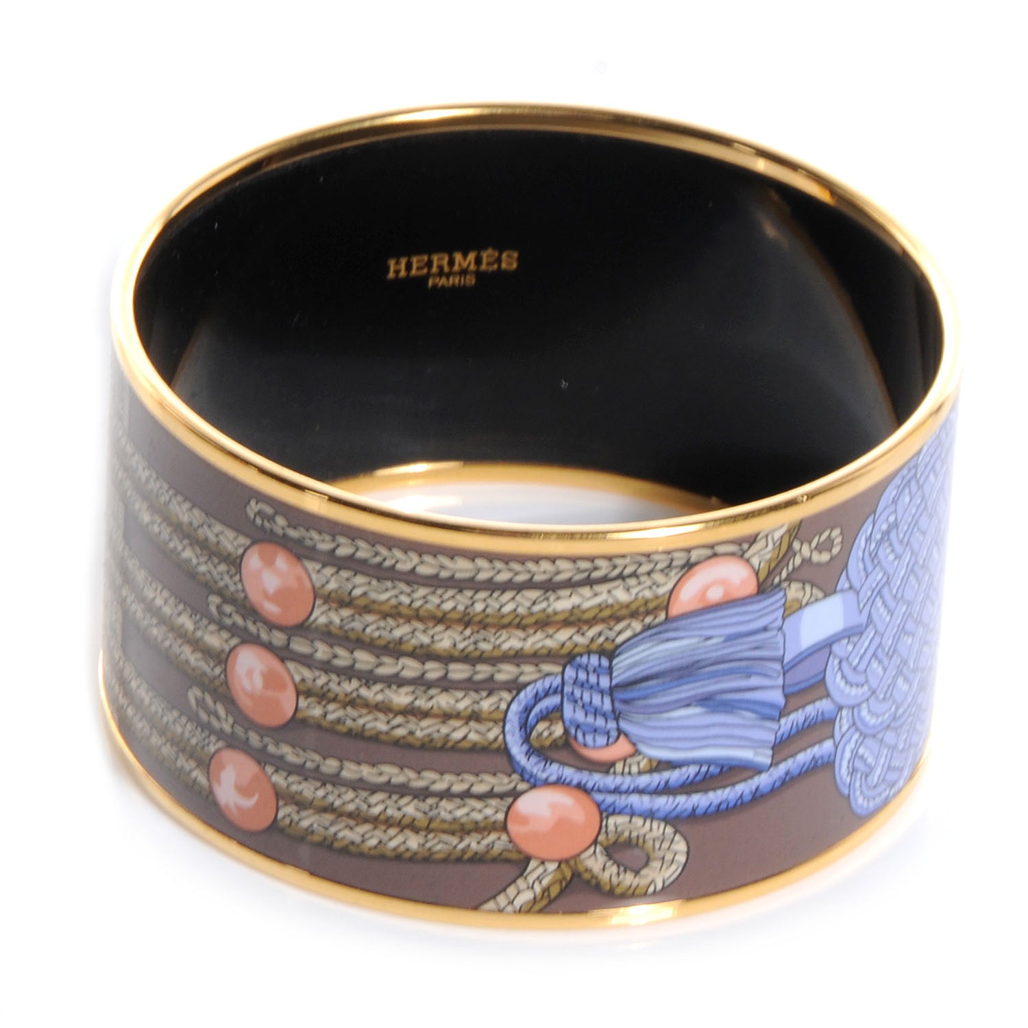 Hermes Enamel Printed Brandebourgs Extra Wide Bracelet 70 Passe Brown 1 of 6