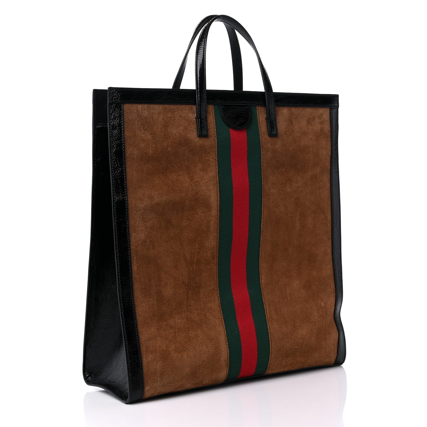 Suede Patent Web Ophidia Vertical Tote Nocciola Black