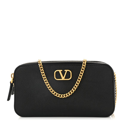 Valentino Garavani Grainy Calfskin VLogo Double Zip Camera Crossbody Bag Black 1 of 12