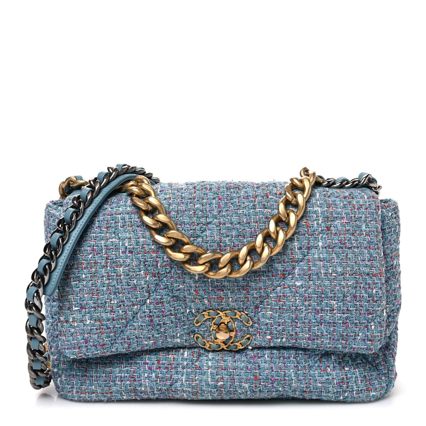 Tweed Quilted Large Chanel 19 Flap Blue Multicolor